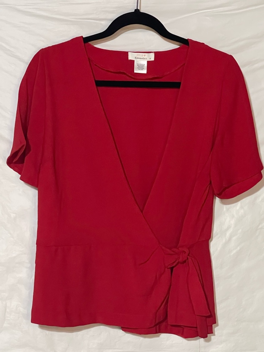 URBAN Romantics Red Wrap Tie-Front Short Sleeve Blouse